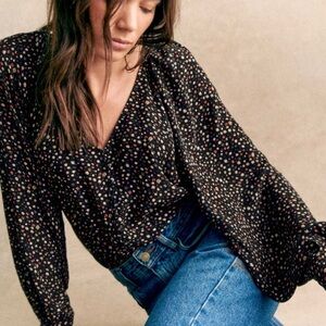 Sezane Alice Floral Black Blouse